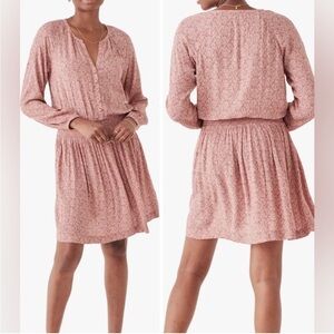 FAHERTY MONTARA Dress Mauve Swing Leaf Batik‎ Print Women's Small Cinched Waist